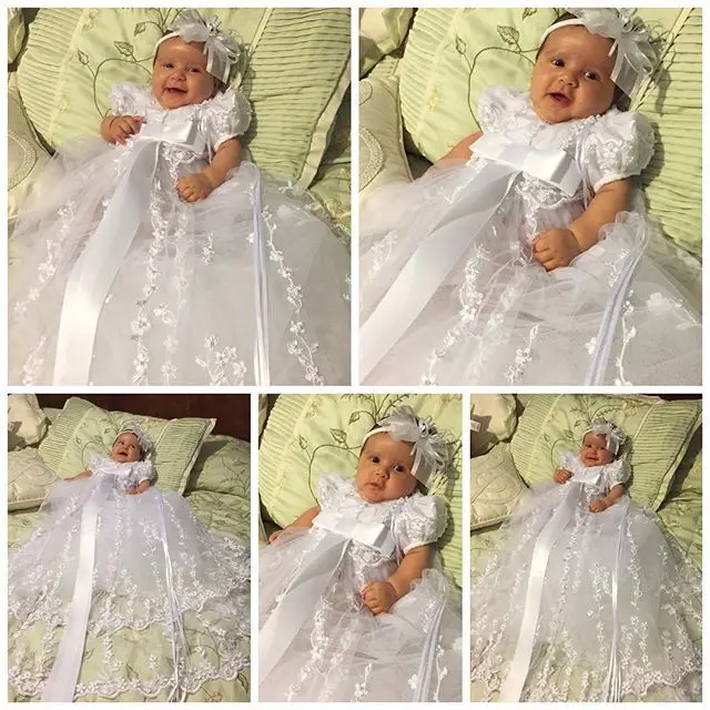 Cheap White/ ivory lace infant baptism baby girl christening gowns long dress communion dresses  with bonnet for girls