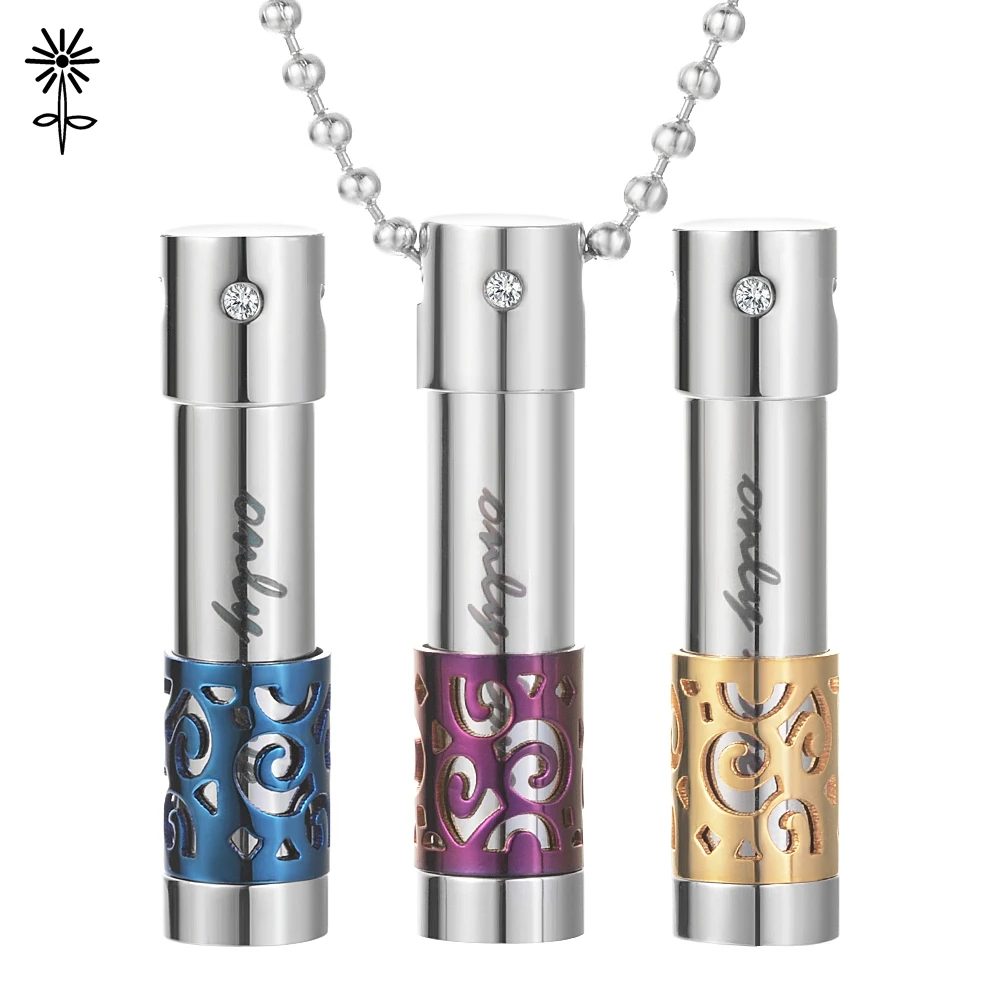 

Aromatherapy Perfume Essential Oil Stainless Steel Storage Bottles engraved only love Cremation Urn Necklace