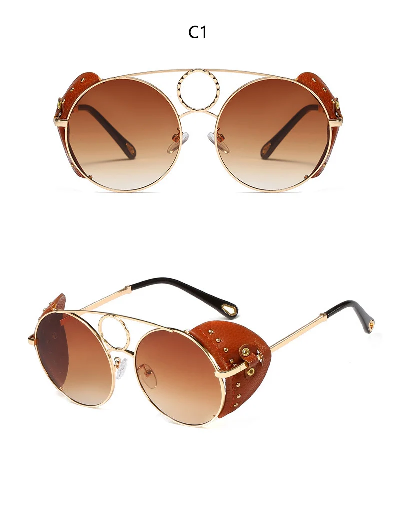 Модные сексуальные круглые солнечные очки знаменитостей в стиле панк, роскошные дизайнерские Коричневые круглые очки с заклепками, солнцезащитные очки для женщин
