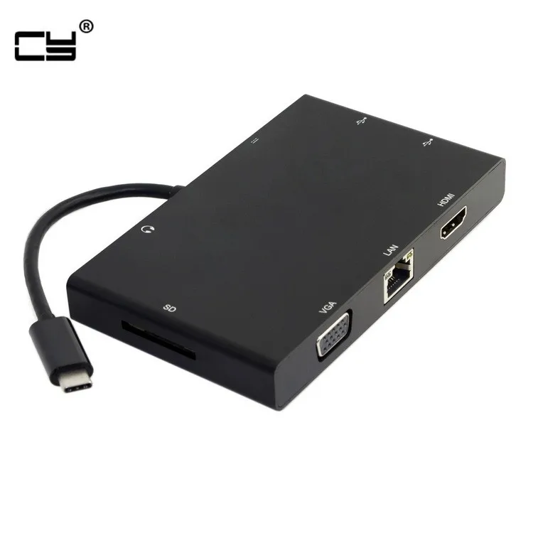 USB-C USB 3,1 Тип-C VGA HDMI USB HUB Gigabit Ethernet и SD аудио и Женский переходник для зарядного устройства для ноутбук