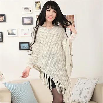 

SANWOOD Knit Warm Batwing Cape Tassels Poncho Cloak Jacket Coat Winter Outwear 4 Colors