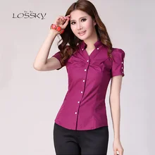 Блузка рубашка женская мода короткий рукав тонкая женская одежда однотонная элегантная офисная одежда для женщин дешевая одежда Китай