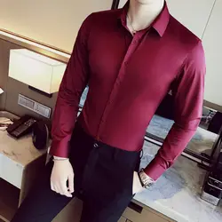 Camisa Masculina Slim Fit Мода Для мужчин 2018 бренд Повседневное с длинными рукавами Бизнес Рубашки для мальчиков CHEMISE Homme Твердые Камиза Masculina