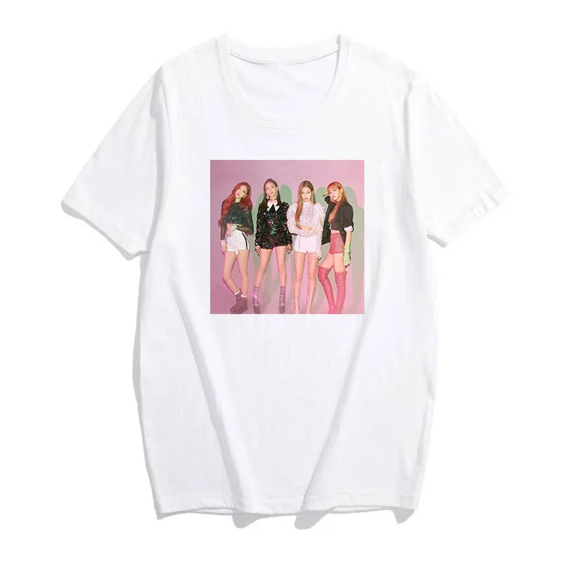 

BLACKPINK Korean lyrics combination new fashion T-shirt female large size short-sleeved Harajuku cartoon printing O-neck T-shirt