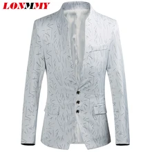 LONMMY 6XL свадебные костюмы для мужчин сценические Casaco masculino костюмы и Блейзер Мужская одежда Повседневная приталенная красный белый цветочный блейзер Мужской
