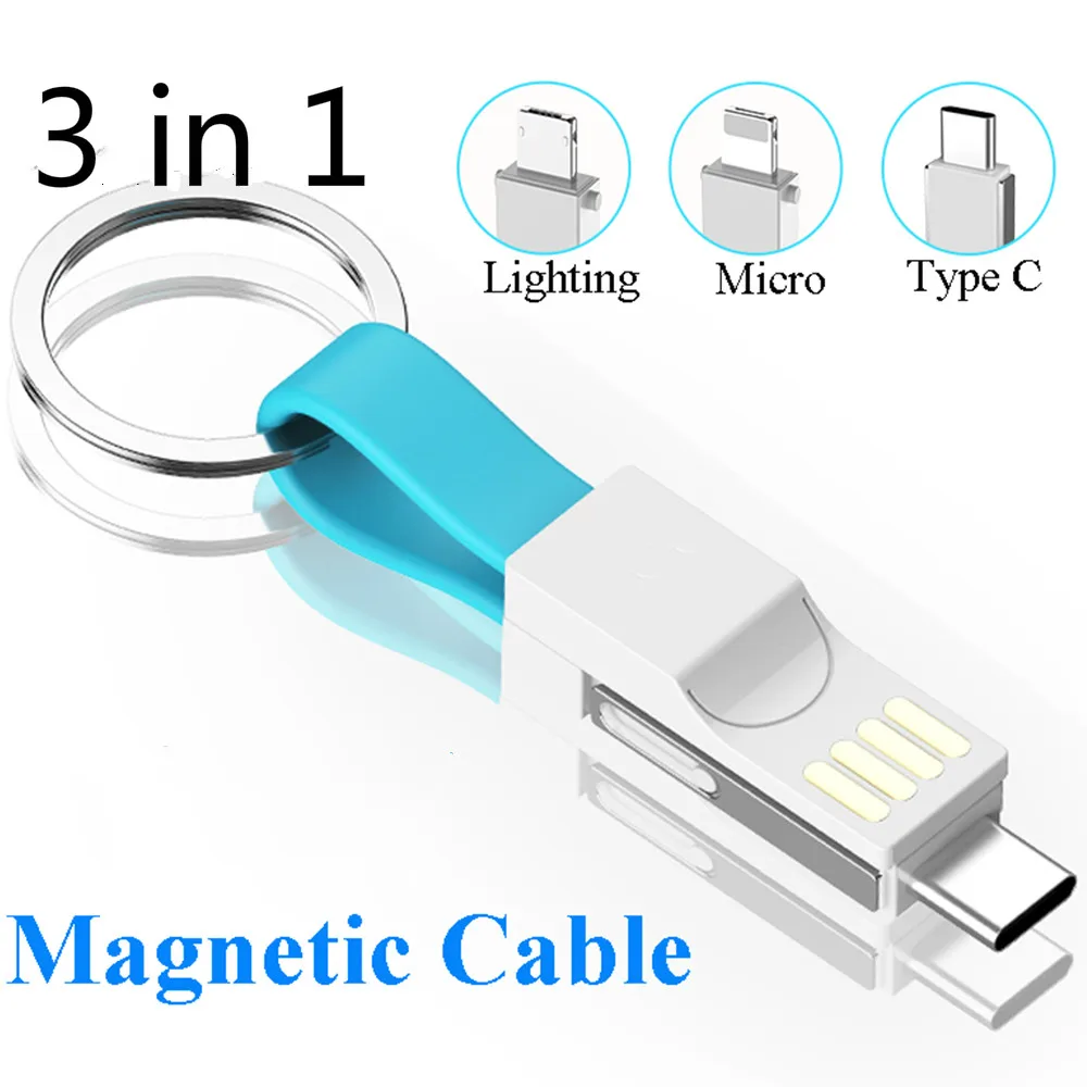 

USB Cable 3 in 1 USB Cable Micro Type C For Xiaomi For Apple Cable For iPhone X Samsung 2A Mini Keychain Charger Cable