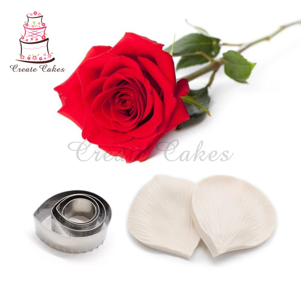 

Rose Decorating Set Flower Veiner Mold for Petal Grain Decoration Stainess Steel Cutter Design Flower Shape Fondant Cake Tools