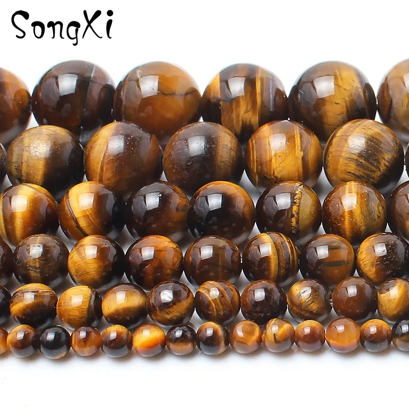 

Natural Stone Yellow Tiger Eye Smooth Round Beads For Jewelry Making Size 4 6 8 10 12 MM 15'' DIY Necklace Bracelet Jewellery