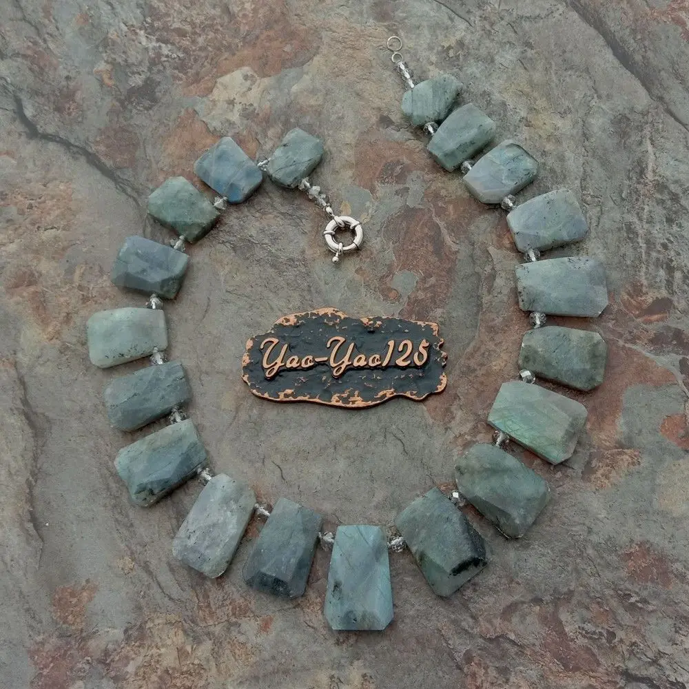 18 "натуральный Лабрадорит большой ожерелье из ограненных камней