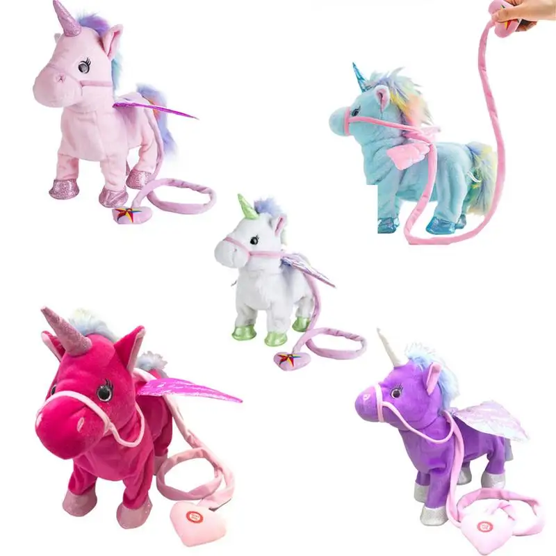 

Cute Plush Unicorn Belt Pegasus Fun Comforting Dolls Can Walk And Sing Pony Plush Toys For Children Baby Toys Gifts