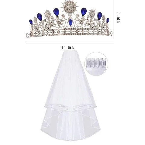 1 стразы, тиара, 1 свадебная вуаль с гребнем, корона, тиара, свадебная корона в стиле барокко, Серебряные Кристаллы, головные уборы, свадебные аксессуары - Окраска металла: crown veil