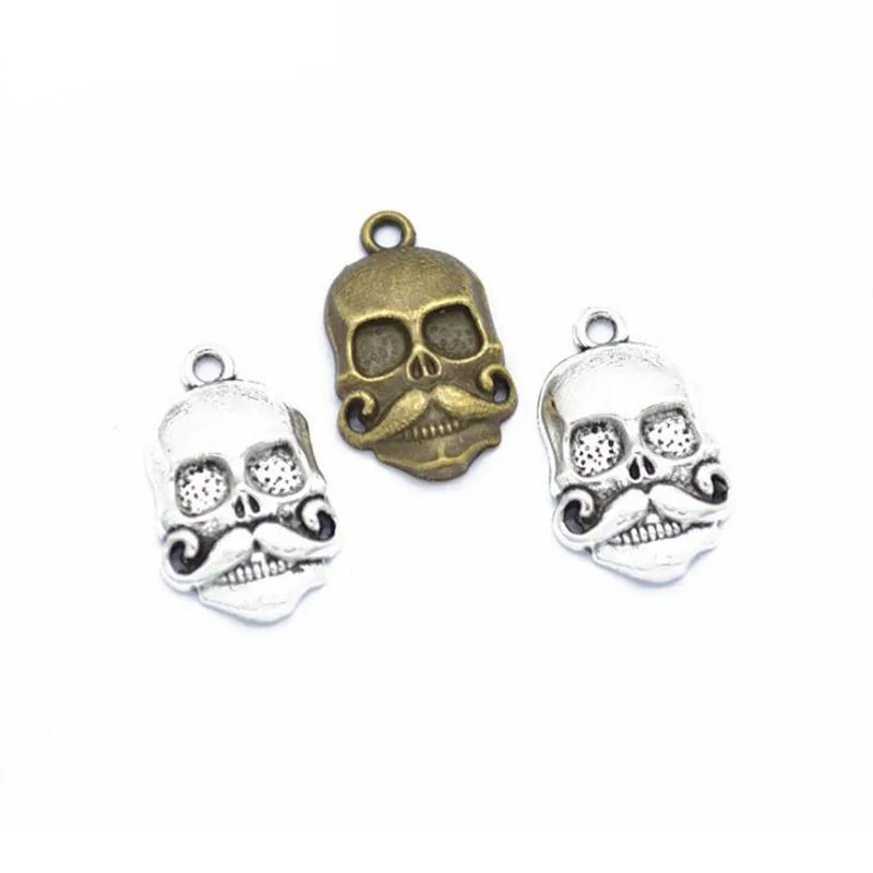 

50pcs/lot Alloy Antique Silver/Antique Bronze 22x13mm Mustache Skull Charm Pendant Fit Bracelet Necklace DIY Jewelry Making