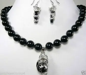

Wholesale price 16new ^^^^Jewelry 10mm black dragon earring pendant Necklace Set
