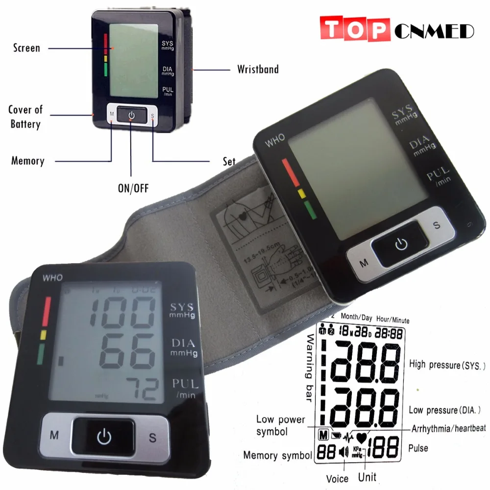 Высококачественный цифровой наручный полностью автоматический Монитор артериального давления, пульсометр, ЖК-дисплей, Сфигмоманометр+ белая коробка
