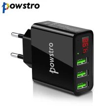 Powstro настенное зарядное устройство 5 В 3 а универсальный адаптер для путешествий со смартфоном ЕС вилка с 3 портами usb дисплей Напряжение тока для iPhone X 8 7