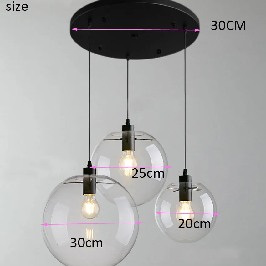 3-heads-Modern-brief-Glass-Ball-pendant-Lamp-clear-glass-Hanging-Lamp-Suspension-for-Dining-Room