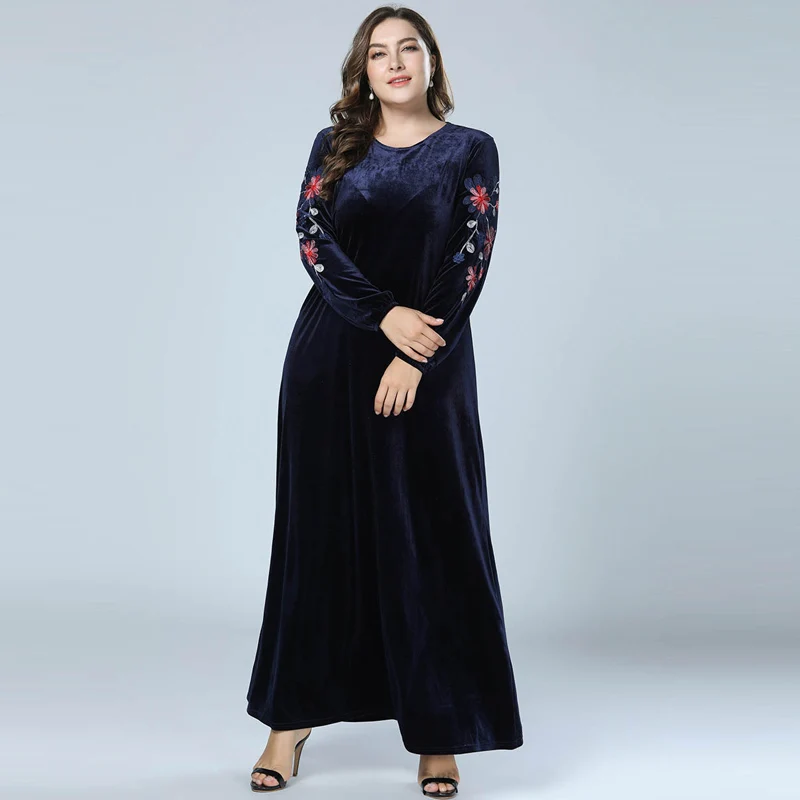 Осенне-зимнее женское бархатное мусульманское Макси-платье abaya, Дубай, абайя s, с длинным рукавом, кафтан, исламские платья, темно-синие, vestido, большие размеры