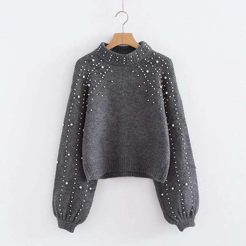 

KISBINI 2019 Winter Women Sweater And Pullovers Tops Pearl Decoration Solid Knitted Sweaters High Quality Sweet Women's Clothes