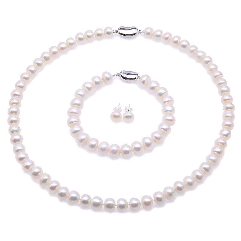JYX 9-10mm Round Freshwater Pearl Necklace and Bracelet Set JYX 9-10mm Round Freshwater Pearl Necklace and Bracelet Set