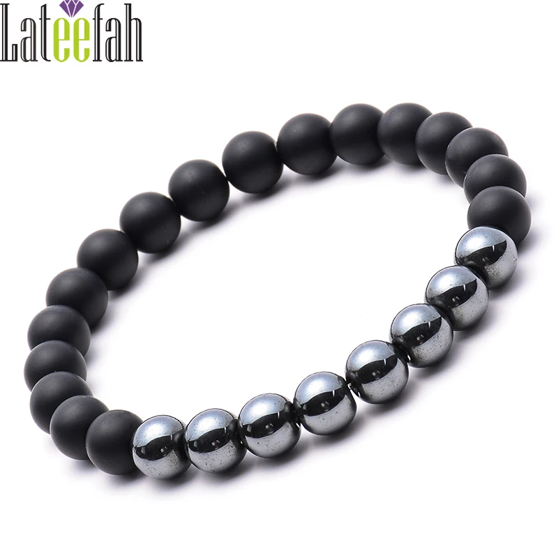 

Lateelah Fashion Jewelry Hematite Stone Bracelet Black Lava Stone Bracelet Steel Stone Bracelet for Men