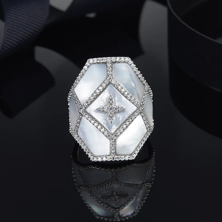 

100% real 925 Sterling Silver rings Micro paved Zircon stone star anel Mother of pearl bijoux party Jewellery for Women