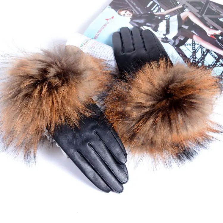 Зимние теплые перчатки из натурального меха енота, варежки, модные женские перчатки из шеврета