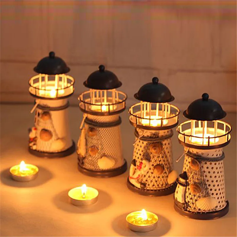 

Lantern Candle Holder Vintage Mediterranean-Style Iron Tower Candle Holder Lighthouse Holiday Candlestick Home Wedding Decor