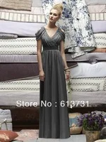Free Shipping 2013 New Sexy Off the Shoulder Grey Chiffon Ruched Floor Length Long Bridesmaid Dresses With Sleeves BO1359