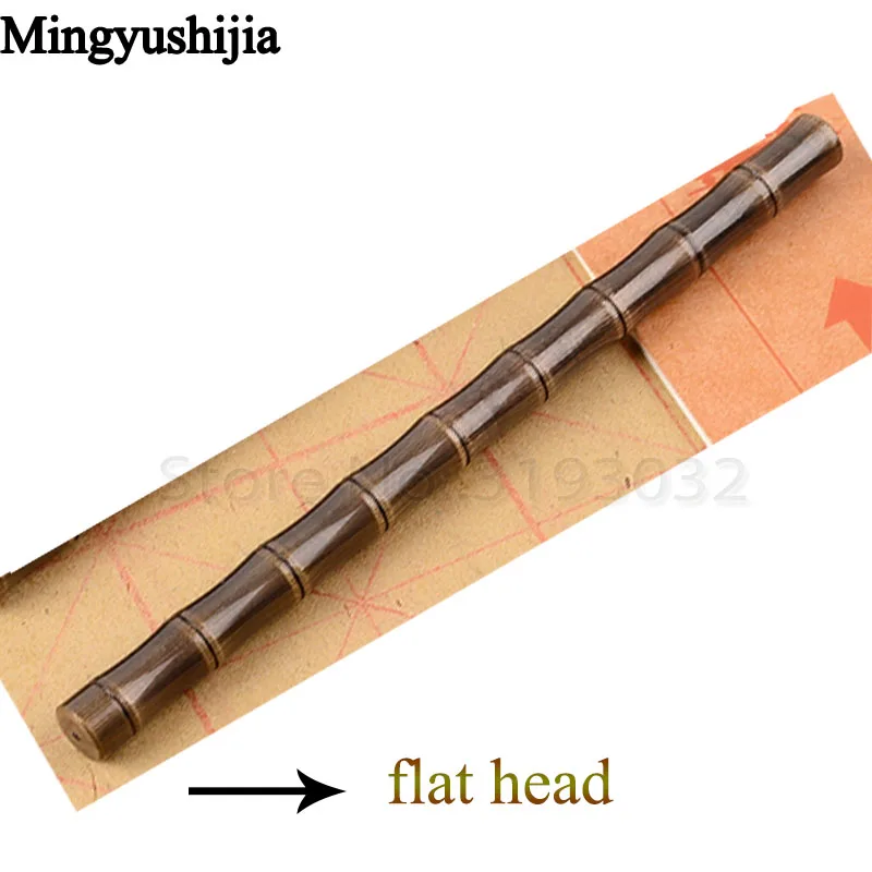 Ручная работа, Бамбуковая латунная ручка, тактическая ручка для самообороны, походная ручка для кемпинга, путешествий, безопасная ручка для выживания, медная ручка для письма - Цвет: black flat head pen