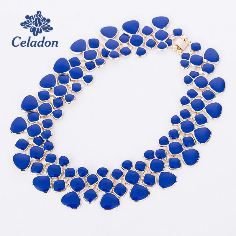 

Statement Necklaces Collares Gold Color Black Blue Red White Enamel Maxi Collar Choker Necklaces For Women