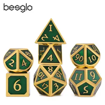

Metal Dice D4 D6 D8 D10 D% D12 D20 with Black Soft Drawstring Pouch for DnD RPG Board Games Gold & Green