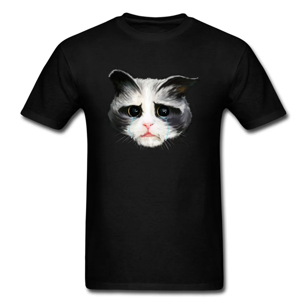 New Design Man T Shirts Sad Cat Casual Tops & Tees 100% Cotton Short Sleeve Fashionable Sweatshirts Round Collar Sad Cat black