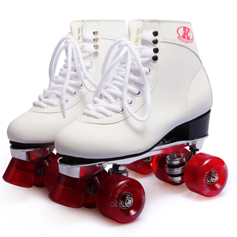 RENIAEVER двойные роликовые коньки алюминий пластины для женщин катание обуви вина Красные колеса, белые ботинки