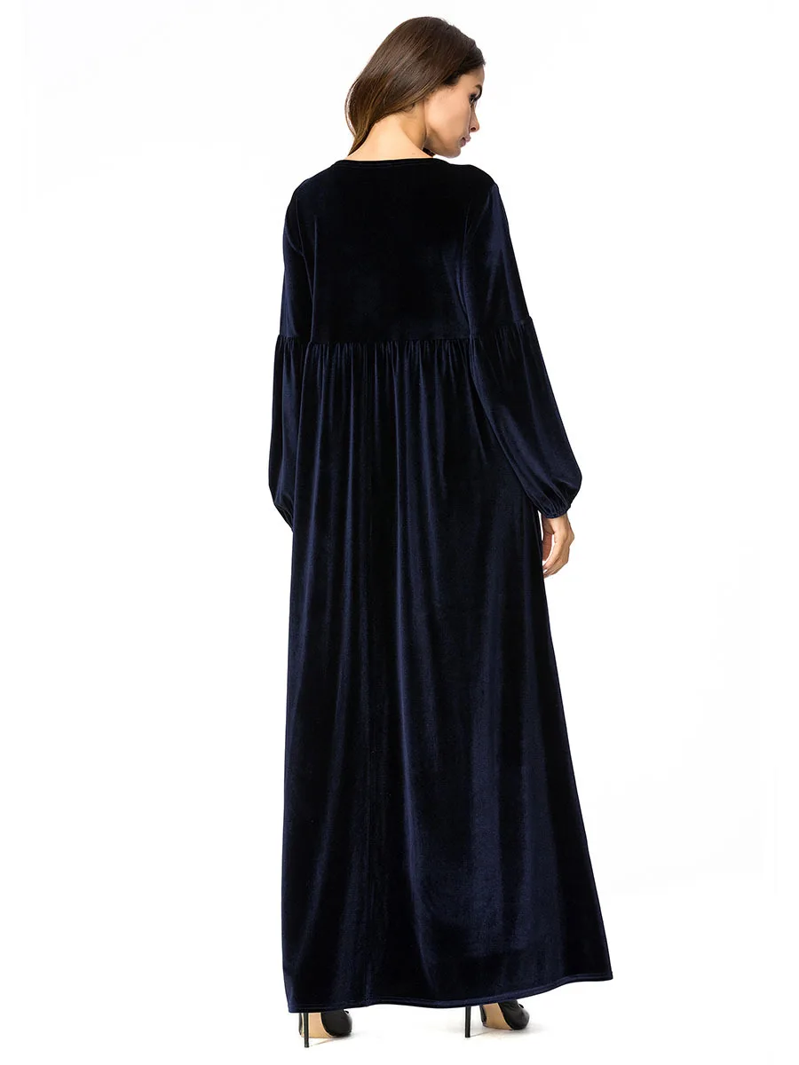 Элегантная вышивка, макси-платье бархат цветочный качели длинные халаты Винтаж мусульманских кимоно осень-зима Рамадан Исламская Костюмы