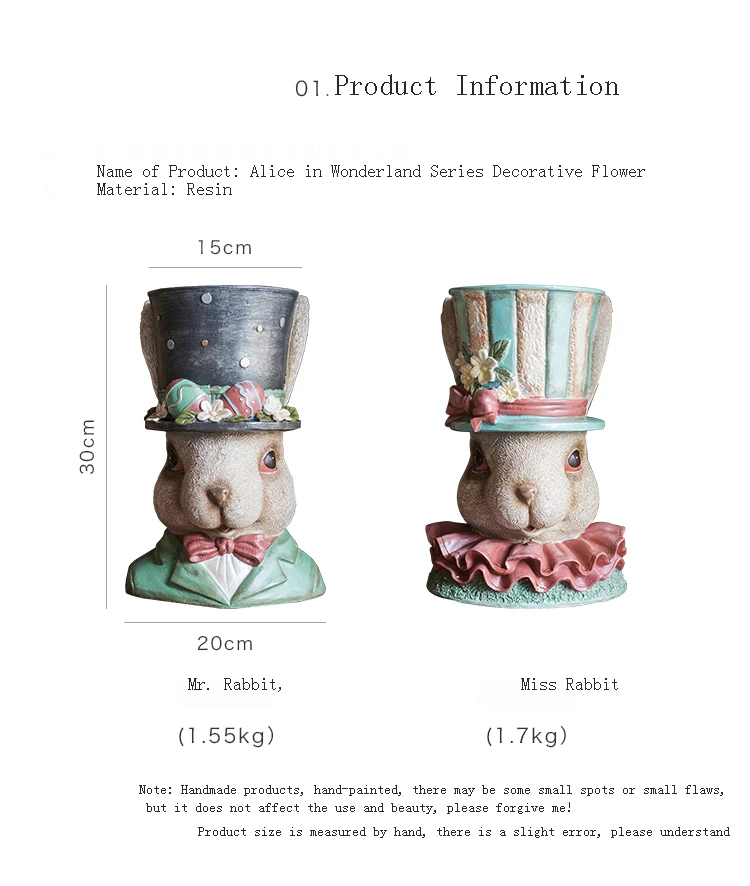 Ретро литературные сны, серия чудес, мистер кролик, цветочный горшок из смолы, цветочное украшение, украшение