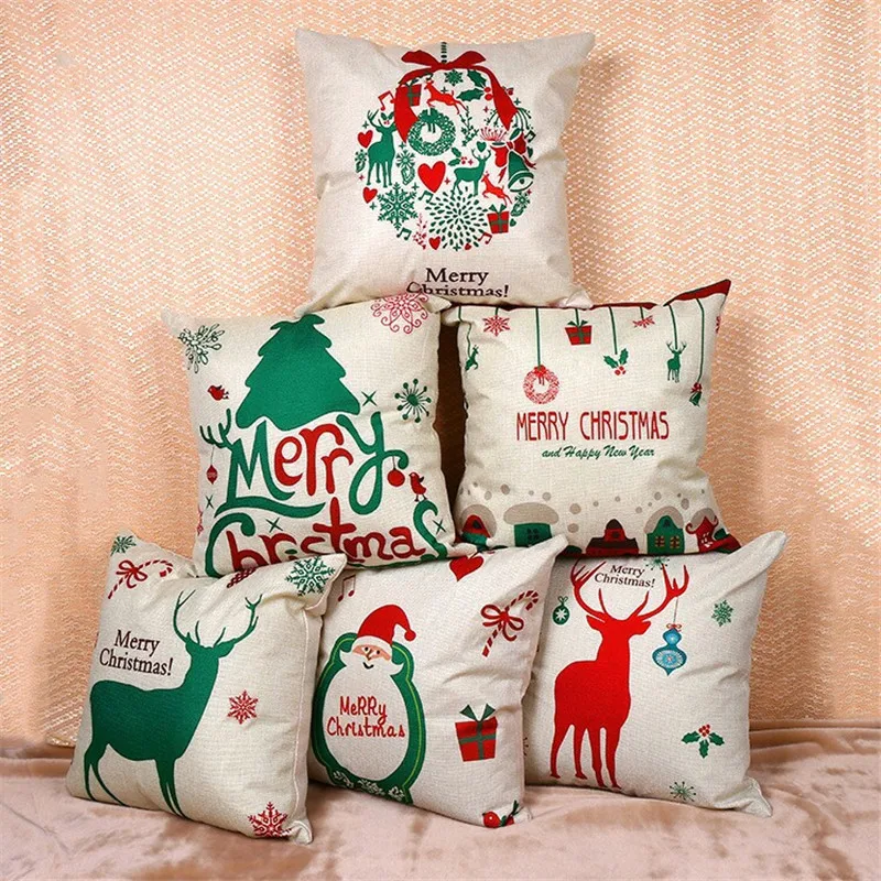 Льняная наволочка для дивана, наволочка для рождественского декора,, олень, Санта Клаус, новогодний, домашний декор