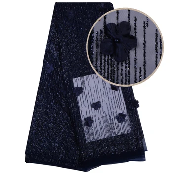 

3D Flowers High Quality African Lace Fabric 2018 French Tulle Lace Fabric Appliqued 5 Yards Net Lace For Wedding Dress 1133