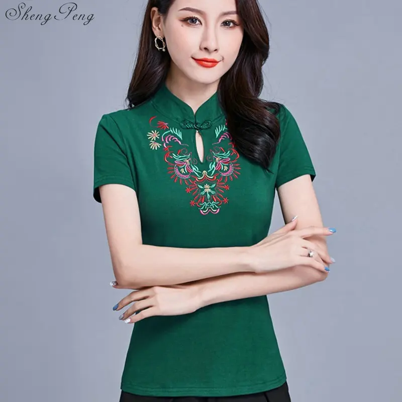 Традиционная китайская одежда для женщин cheongsam Топ воротник стойка Женские топы и блузки Восточный Китай одежда V1450