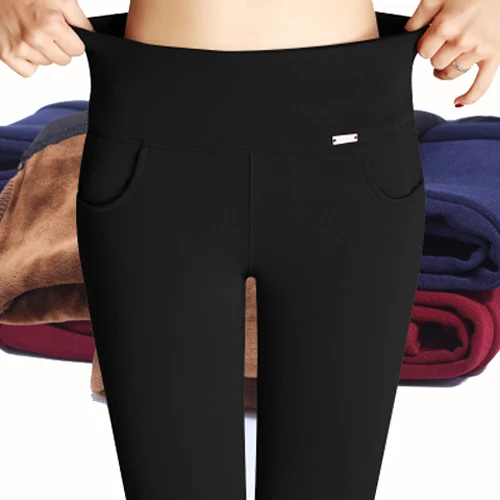 

Plus size S- High waist thick velvet winter pants women 2018 stretch Skinny pencil trousers formal leggings