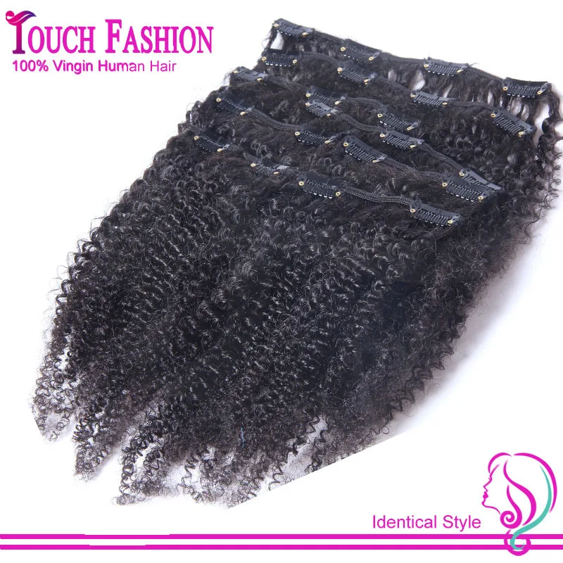 

New Arrival Brazilian 100% Human Hair Clip Ins Afro Kinky Curly Clip Ins Extensions In Hair Weaves Natural Black Color 7 pcs/set