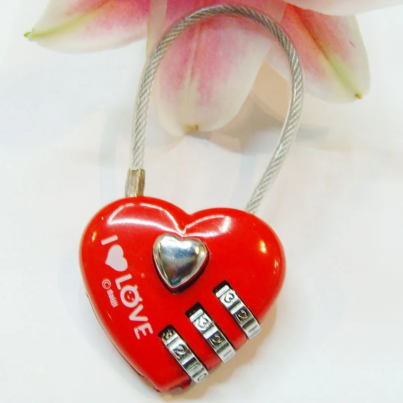 

Red color Heart shape Resetable Combination Padlock Heart Lock 3 Digits Security small suitcase padlock sweet style gifts