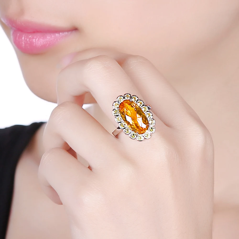 Unplated 14k White Gold 5.90ct Oval Flawless IF Citrine 0.77ct Yellow Sapphires Engagement Ring