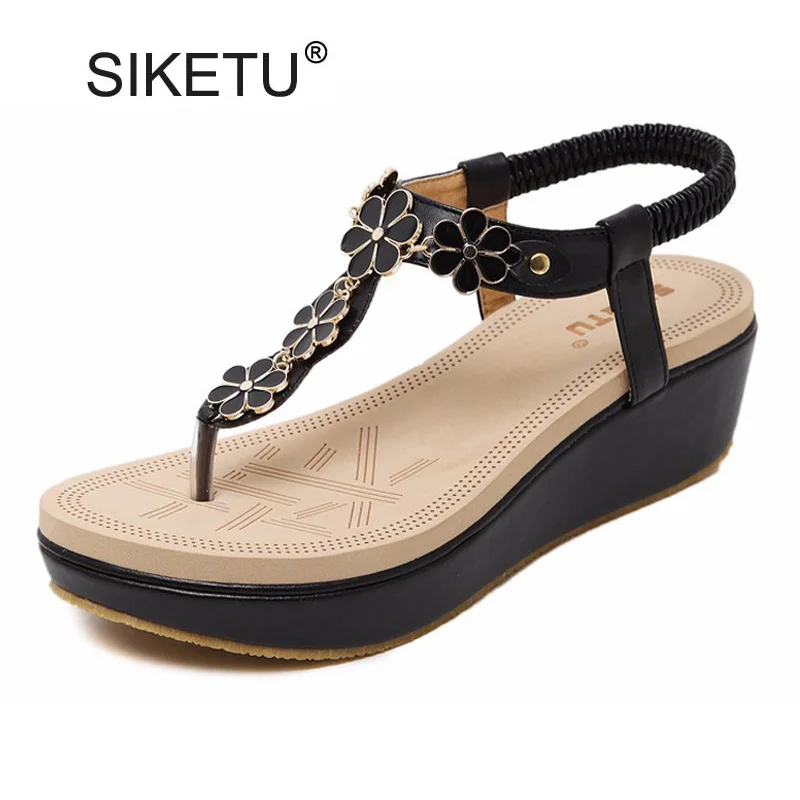 

Summer Bohemian Style Shoes Women Appliques Wedge Shoes Sexy Womenn's Platform Beach Shoes 5.5cm Heels Solf Sole Sandals Size 40