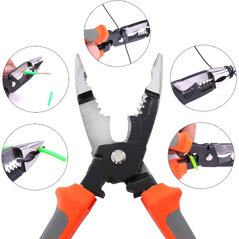 

5 In 1 Wire Stripper Pliers 8" / 210mm Cable Crimping Cutter Pliers CR-V Electrician Cutting Hand Tools