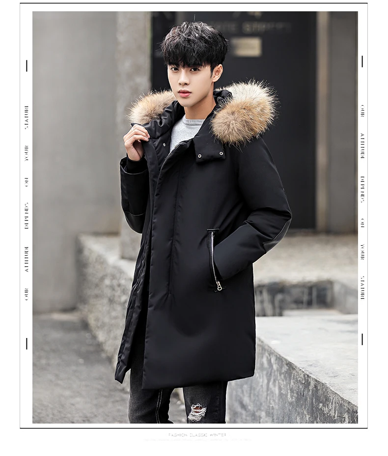 White Duck Down Men's Jackets Quality Handsome Warm Long Fashion Business Winter Clothing Casual Coat Long Trench Male Parka