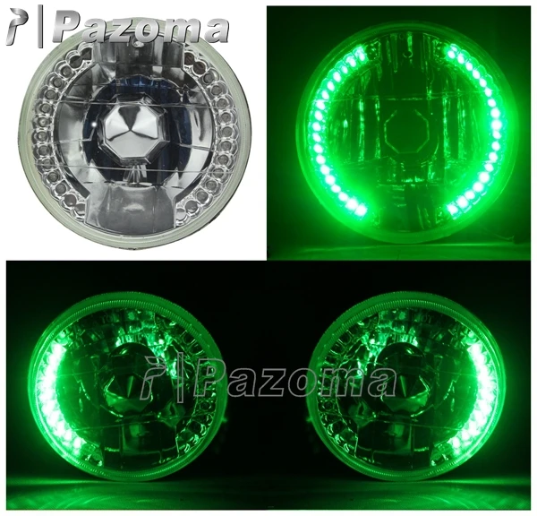

PAZOMA 5-3/4"Green Motorcycle Halogen Headlight Light Bulb Crystal Green Led Halo Angel Eye