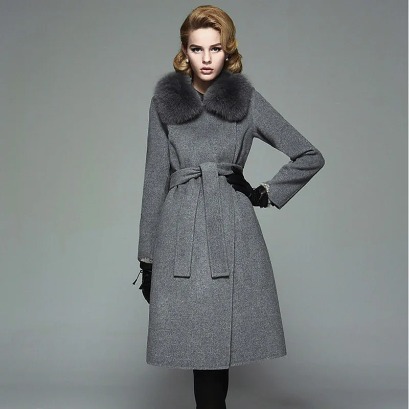 manteau femme cachemire avec col fourrure