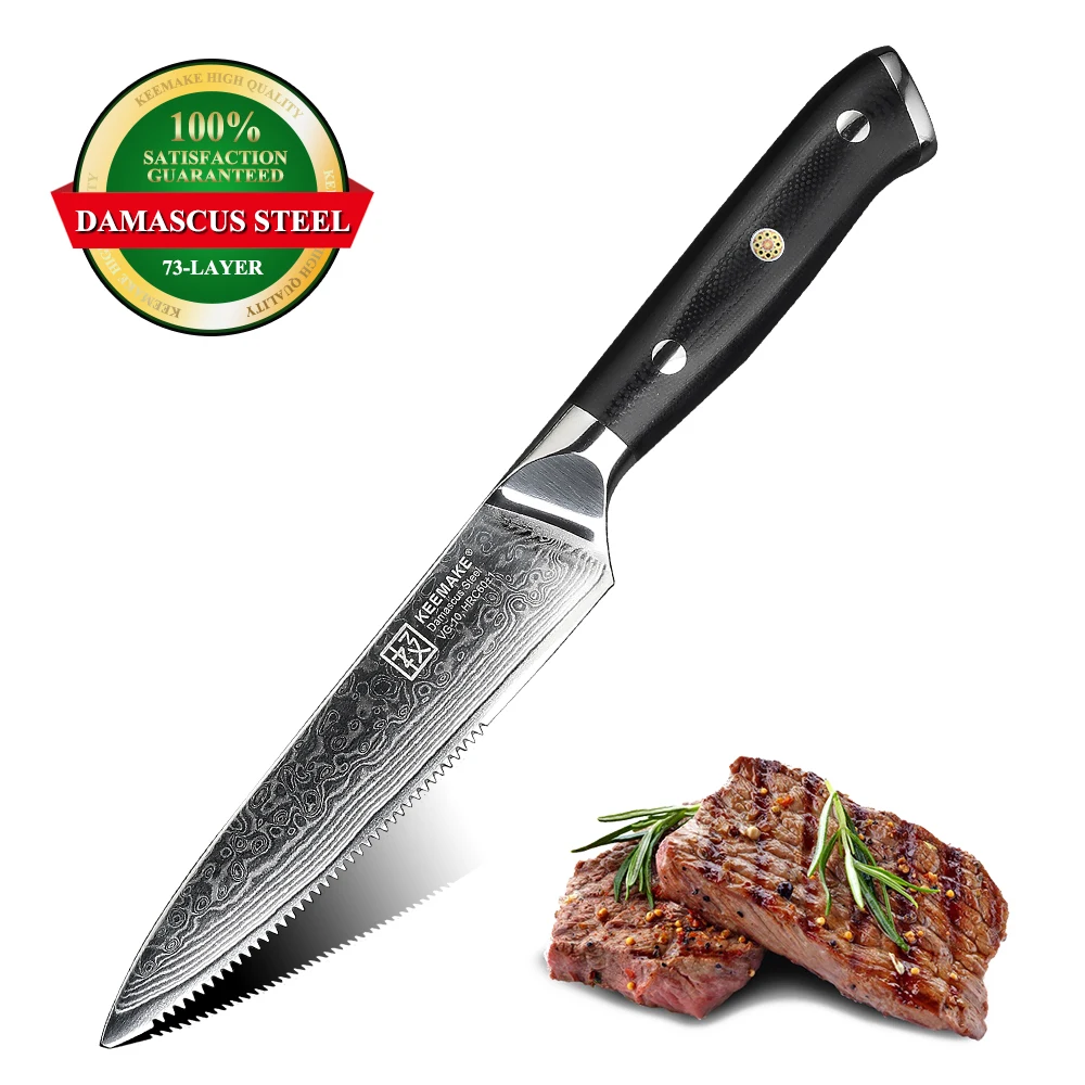 KEEMAKE 5" inch Steak Knife Damascus Kitchen Knives Japanese VG10 Steel Razor Sharp Blade Chef Meat Cutter Tools G10 Handle | Дом и сад