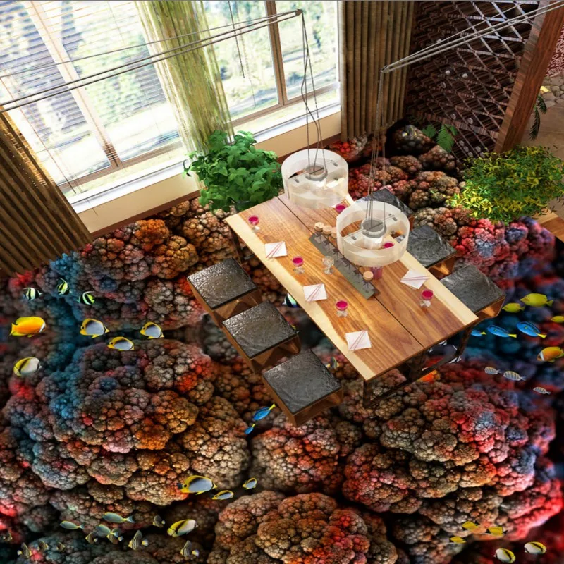 

Free Shipping 3D stereo Flooring Beautiful coral tropical fish custom toilet bathroom Self-adhesive wallpaper mural
