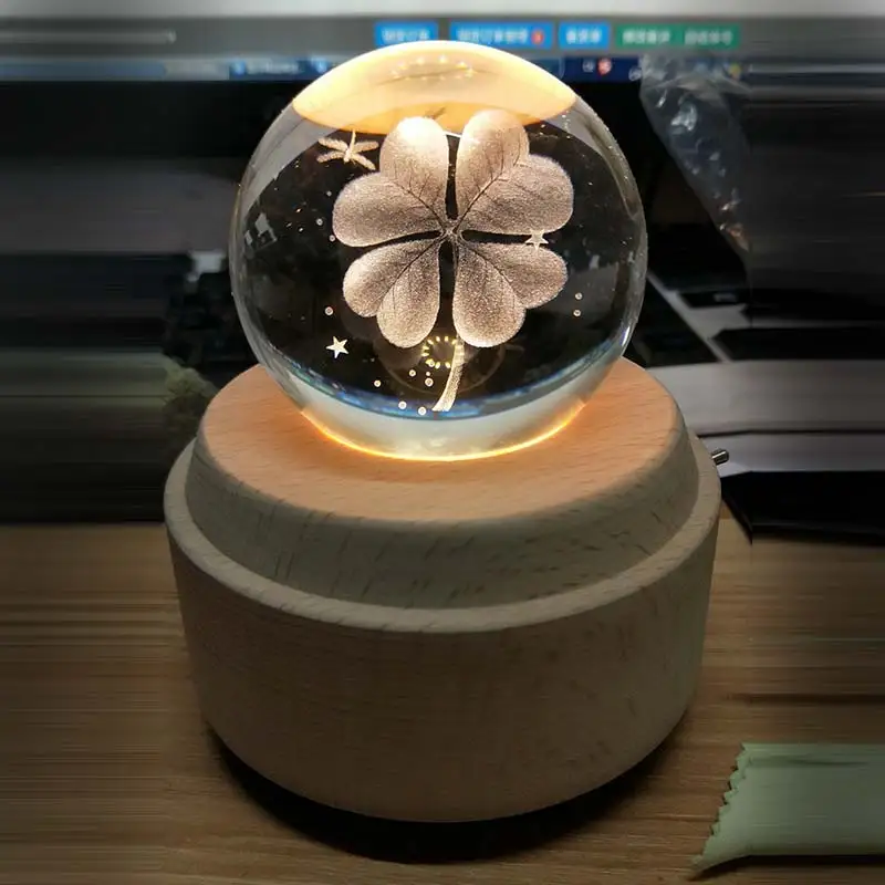 Луна музыкальная шкатулка в виде хрустального шара деревянная светящаяся музыкальная шкатулка ручной поворотный механизм инновационный подарок на день рождения